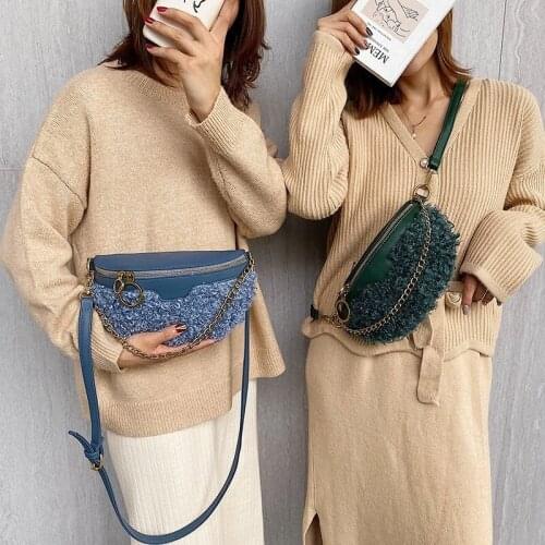 Fashion Women Wrist Bag Winter New Wool Crossbody Bags For Girls Luxury Chains Womens Bag Ladies 2021New Chest Bag Belt Handbag