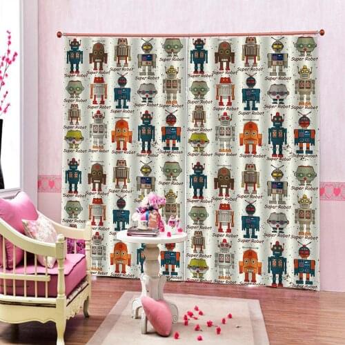 Cartoon Robot Animation Wallpaper Cartoon Shower Curtain For Bedroom Kids Living Room Drapes 2 panels hooks window Curtains