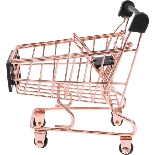 Novelty Mini Shopping Cart Trolley Toy - Pen/ Pencil/ Cards Holder Desk Accessory - Rose Gold S