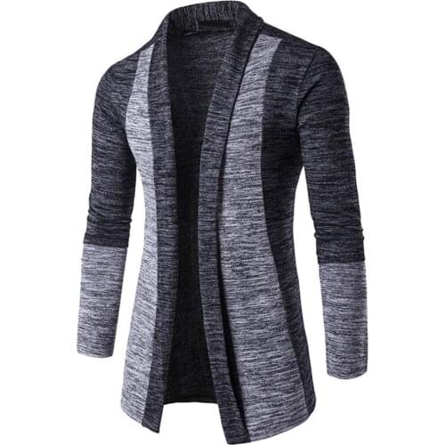 New Arrival Men Patchwork Sweater Fashion Pattern Design Long Sleeve Cardigan Robe Sweater Slim Casual Sweater
