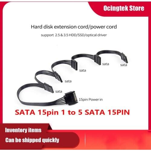 New SATA 15Pin M 1 to 5 SATA 15Pin F Hard Drive Power Supply Splitter Cable Cord 15-pin Power Adapter 60CM for DIY PC Sever