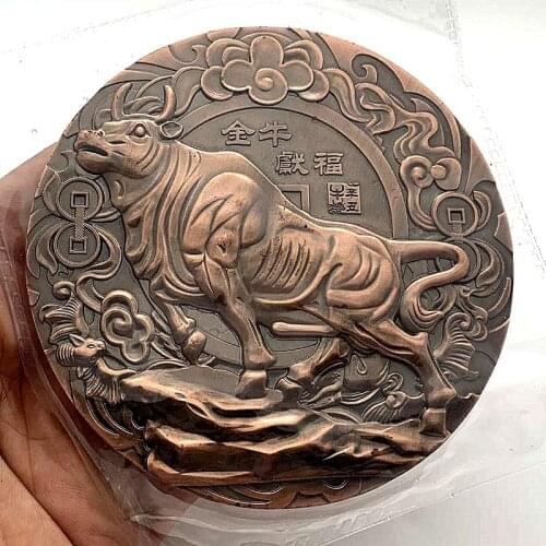 2021 Zodiac Year of The Ox Embossed Temple of Heaven Commemorative Coin Taurus Blessing Collection Coin Gift Feng Shui Lucky