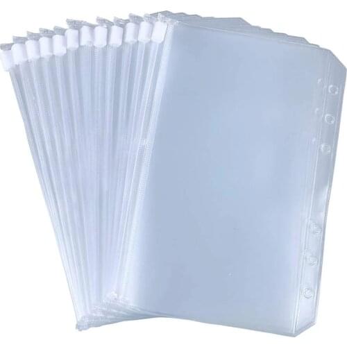 10Pcs Binder Pockets A6/A5 Size 6 Holes Binder Zipper Folders for 6-Ring Binder Loose Leaf Bags, Waterproof PVC Pouch Organizers