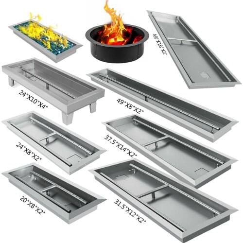 8 Sizes Drop-in Fire Pit Pan Natural Gas Fire Pit Burner Drop In Pan Propane Square Durable BBQ Tools H-Burner Barbecue Grill