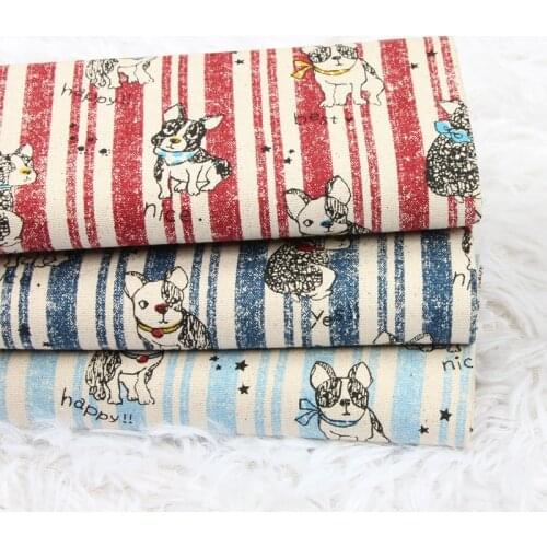 Half Yard Thicken Cotton Fabric With Stripe Cartoon Dog Print Handmade DIY Bag Decoration Cloth 100% Cotton