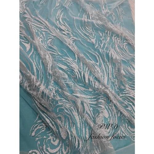 Crystal tulle net lace with glitter LN1731718 african lace fabric for wedding dress in white color