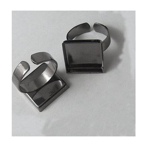 Blank Open Ring Settings with Square Deep Wall Bezel Cups Cabochon Bases Rings Findings DIY Jewelry Making Gunmetal Black Plated