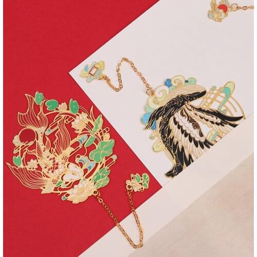 Retro Chinese Carving Style Metal Bookmarks Hollow Animal Pendant Bookclip Pagination Book Mark Stationery Gifts School Supplies