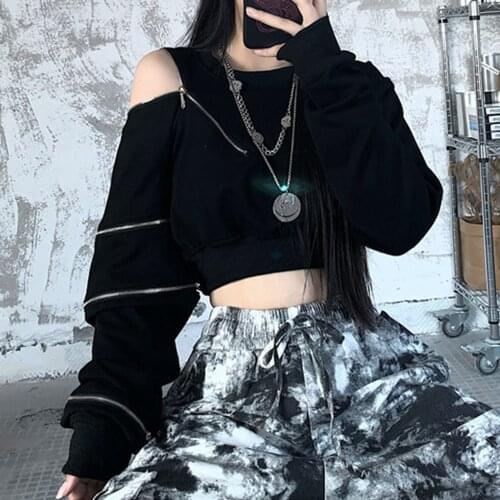 Rosetic Gothic Punk Designer Hoodies Sweatshirts Women Crop Tops Thin Autumn 2021 Loose Zipper Fashion Streetwear Sweatshirt