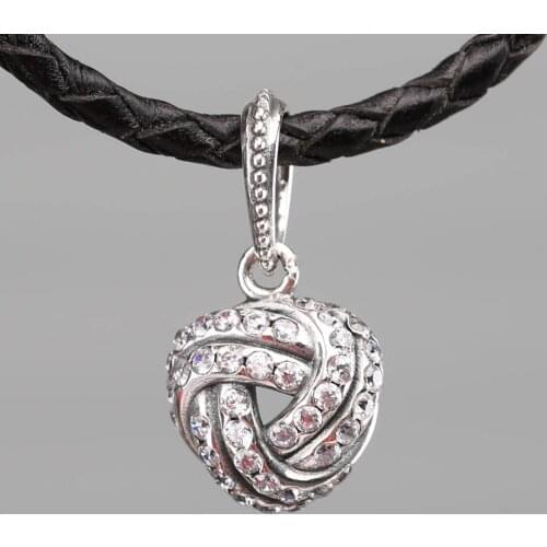 S925 DIY Jewelry Sparkling Love Knot Dangle Charm fit Lady Bracelet Pave Clear CZ