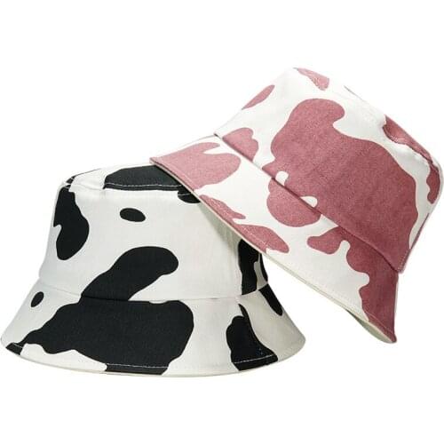 Women Spring Summer Cow Print Bucket Hats Bucket Sun Cap Hip Hop Fisherman Hat