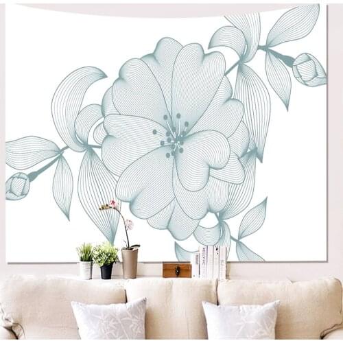 Light Gray Flower White Tapestry for Livingroom Photography Wall Decor