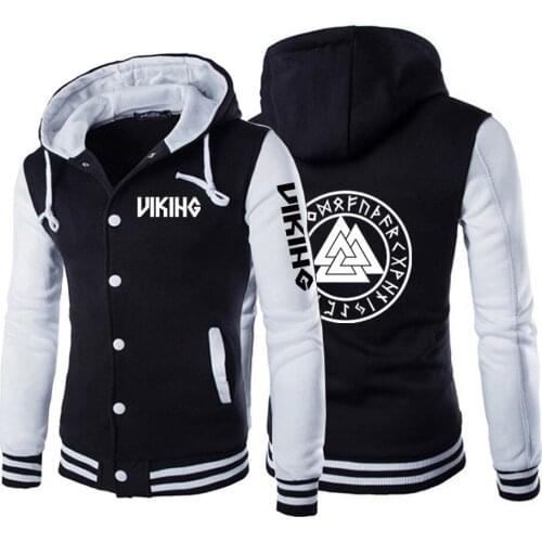 Unisex Autumn Odin Viking Valhalla Print Hoodies Comfortable Harajuku Baseball Uniform Jacket Male Cotton Sport Jacket Coat