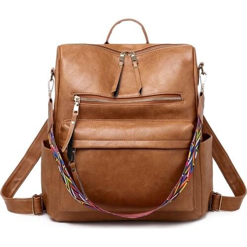Vintage Large Backpack Women PU Leather Rucksack Womens Knapsack Travel Shoulder School Bags Mochila Back Pack