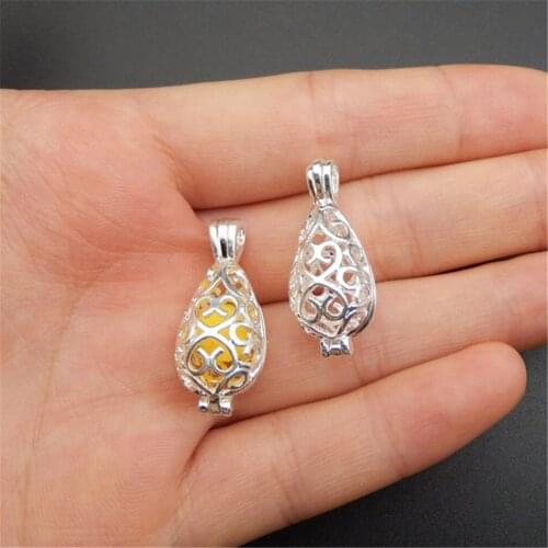 10pcs bright silver drop pearl cage necklace pendant aromatherapy oil diffuser add your own pearl, stone make it more attractive
