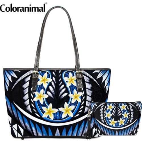 Coloranimal Pretty Polynesian Plumeria Printing Women PU Crossbody Bag Ethnic Style 2Pcs/Set Shoulder Bag&Wallet 2020 New Totes