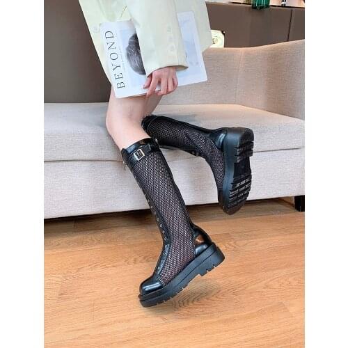 2021 summer new female boots fashion all-match Korean version of the back zipper mesh breathable thick-soled knight single boots