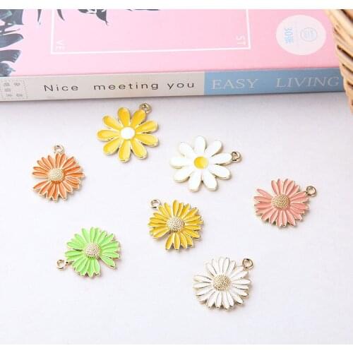 10pcs Spring Alloy Drop Oil Daisy Small Flower Sun Flower Earring For Women Girls Party Jewelry Pendant Diy Accessories Material
