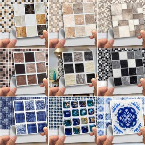 18pcs/set Removable Tile Stickers 10*10cm Marble Pattern Waterproof Oil-proof Kitchen Backsplash Home Decor Wall Sticker