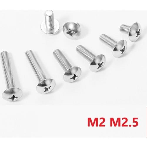 2mm 2.5mm Cross Recessed Truss Head Machine Screws M2 M2.5 x 20mm Mushroom Big Flat Head Screw 304 Stainless Steel Philips Screw