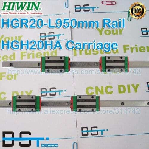 2pcs New Original HIWIN HGR20 -L 950mm Linear Rail + 4pcs HIWIN HGH20HA Lengthen Linear carriages blocks