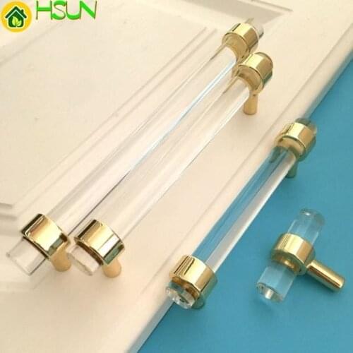 2pcs Nordic pastoral acrylic bar handle transparent bar gold acrylic straight bar handle bathroom handle Door cabinet wardrobe
