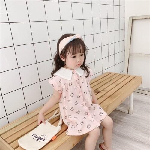 2019 Summer Kids Dresses For Girls Cartoon Print Cotton Kids Clothing Fashion Lapel Cute Princess Dress Baby Girls Clothes New