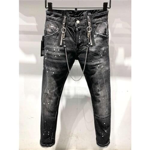 20201 Zipper Designer chains Denim Jeans Holes Trousers Pants Biker Jeans Fashion Ripped Jeans D2 Jeans Men skinny Pants