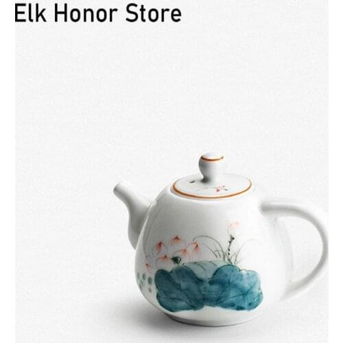 250ml Retro White Jade Porcelain Teapot Hand Painted Lotus Art Ceramic Tea Pots Household Teakettle Kung Fu Tea Personal Pots