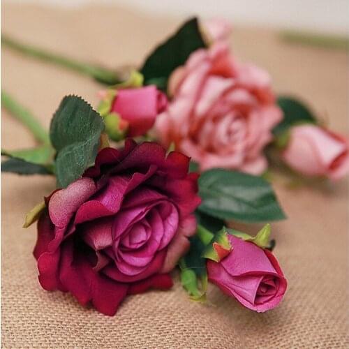 3 Heads DIY Bridal Artificial Flower Heads Rose Home Decoration Accessories Creative Wedding Artificial Flowers Silk Flower