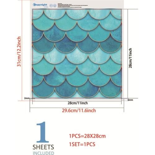 3D Blue fish scale pattern wall sticker living room bathroom wallpaper background home decoration thick glued splicing stickers