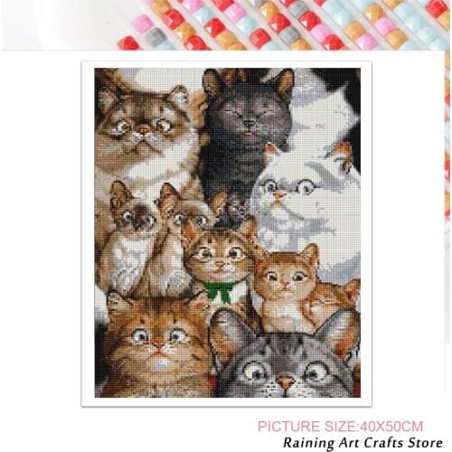 5D Diy Diamond Painting Cartoon Cute Cat Full Drill Square /round Crystal Animal Embroidery Art Mosaic Pictures Home Decor Gifts