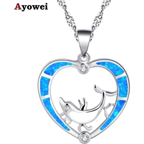 Ayowei Heart-shaped Dolphin Stunning925 Silver stamped Blue Opal Necklace Pendant Charming Party Gift OP824A