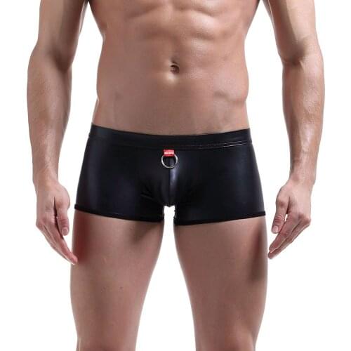 Boxer Men Underwear Sexy Night Club Leather Boxers Imitation Rings Lacquer Plain Pants Sexy Underpants Masculina Cuecas