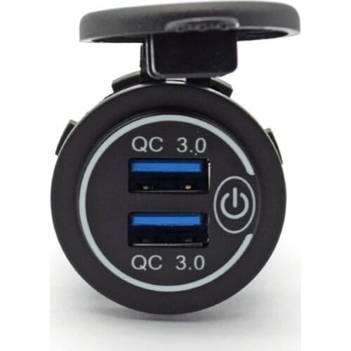 Quick Charge QC3.0 Dual USB Charger Socket Waterproof Power Outlet With Touch Switch For Car Boat Motorcycle Truck And More