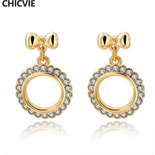 CHICVIE Dropshipping NEW Gold Crystal Ethnic Earrings For Women Bridal Wedding Piercing Fashion Jewelry Drop Earrings SER140238