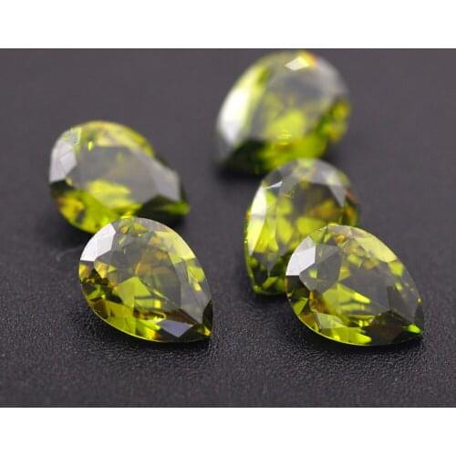 Multi-Size AAAAA Grade Olive Green 5~14mm Loose Zircon Stone Drop Shape Cut Cubic Zirconia