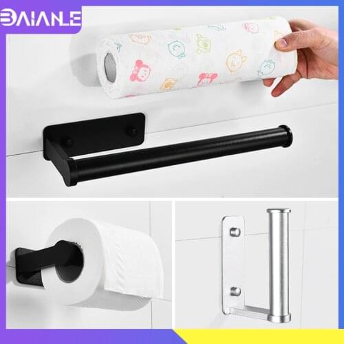 Toilet Paper Holder Black Aluminum Bathroom Toilet Roll Paper Holder Vacuum Wall Mounted Kitchen Paper Holder Napkin Towel Rack