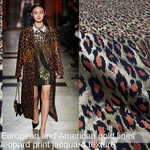 Designer sewing jacquard fabric fashion luxury golden leopard print yarn-dyed jacquard skirt fabric dress style clothing fabric