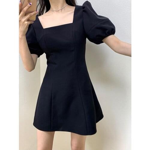French small black skirt square collar bubble sleeves small black skirt womens summer dress dresses for women party