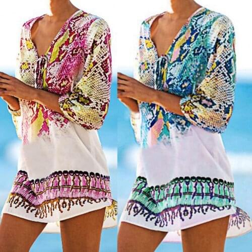 Hot 2021 Tunics for Beach Women Swimsuit Cover-ups Woman Swimwear Beach Cover up Beachwear Mini Dress Sundress