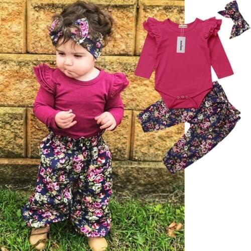 3pcs Newborn Infant Baby Girl Outfits Clothes Romper Bodysuit Pants Leggings Set