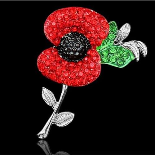 Queen Of England With Rhinestone Brooch Red Flower high-grade Crystal Wholesale And Stone Brooches Pins For Women