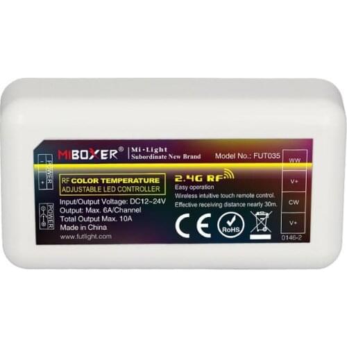 Milight 2.4G DC12-24V 12A 4-Zone LED WW/CW Strip Color Temp Adjustable Dimmer Controller for Dual White LED Strip