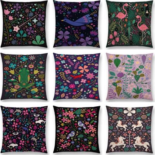 Cute Cartoon Animals Flowers Leaf Moon Stars Flamingo Deer Pegasus Whale Birds Giraffe Fox Beautiful Cushion Cover Pillow Case