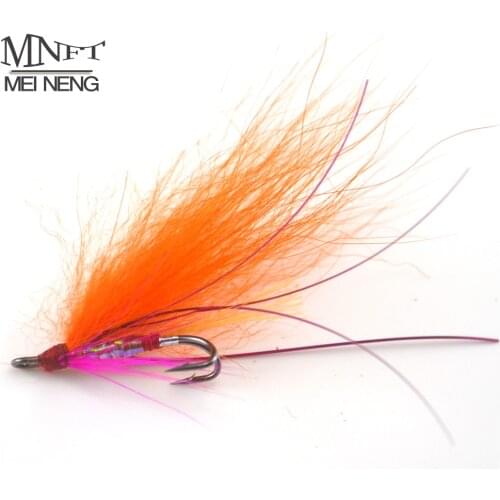 MNFT 4PCS Double Hook Orange Flashabou Streamer Fly Red Cheek Rainbow Film Body Bionic Fly Fishing Lures Carp Trout Fish Bait