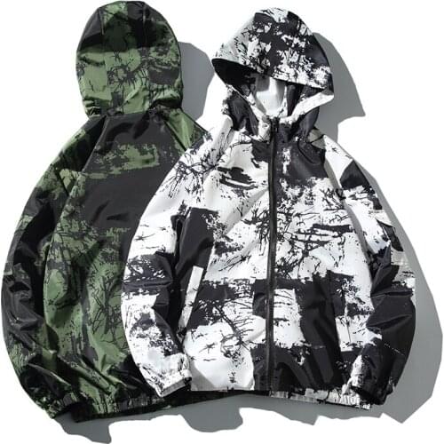 2019 Autumn Men Jackets Graffiti Printed Streetwear Hoodie Windbreaker Hip Pop Casual Japanese Bomber Jacket Sweatshirt Black