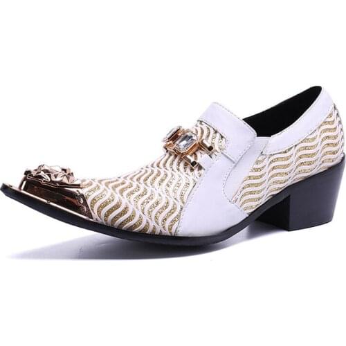 New White Fashion Wedding Shoes Men Dress Shoes Luxury Metal Buckle Pointed Toe Slip on Design Mens Shoes Big Yards 44 45 46