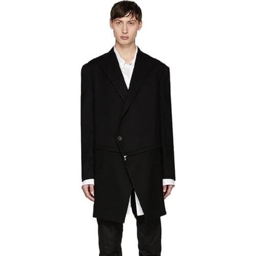 Homemade mens autumn winter wool coat loose mosaics zipper design simple casual style long suit. S-6XL