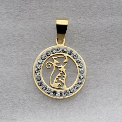 N405 Fashion jewelry Stainless steel with 18KGP cat necklace ladies necklace sweater chain crystal cute Contains chain